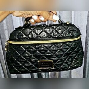 Betsey Johnson Black and Gold Quilted Cosmetic Bag Clutch Purse Luxurious Design